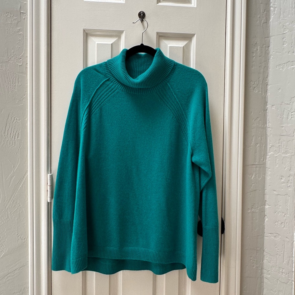 Like New J. Jill L Cashmere Cowl-Neck Sweater, Light Malachite - Picture 2 of 6